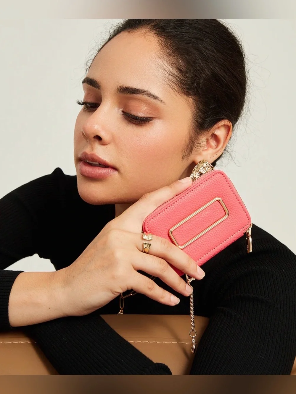Custype Original Design Square Stand Detachable Zipper Wallet Case – Peach Pink